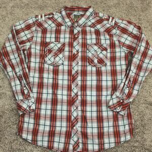 BKE Buckle Plaid Button Front Shirt Mens XL Red Blue Cotton Slim Fit
